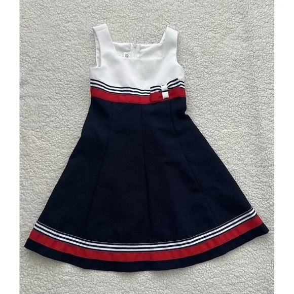 Girls Bonnie Jean Nautical Dress Red White Blue Stripes Bow Size 5 Sailor USA - Picture 4 of 10